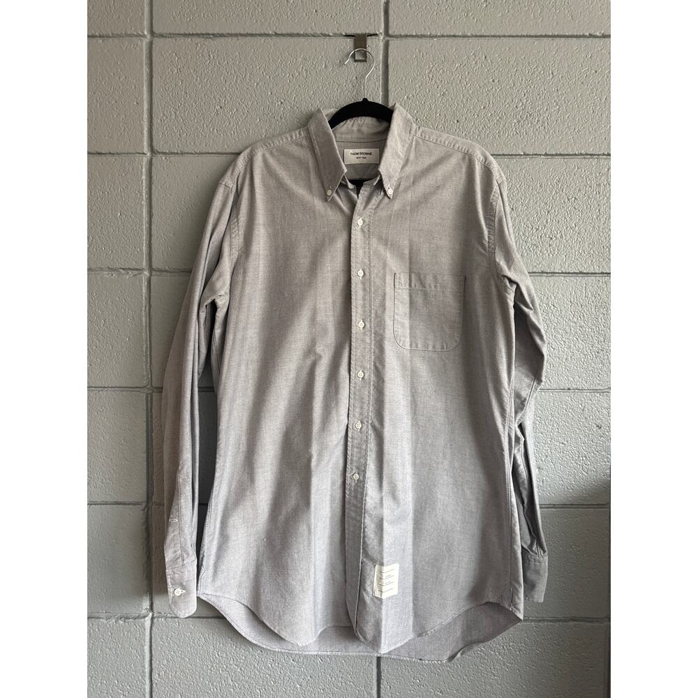 Thom Browne Men's Oxford Cotton Classic Shirt in Charcoal Grey size 5